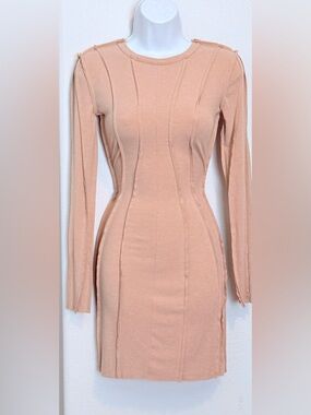 Long Sleeve Fitted Dress in Nude Blush